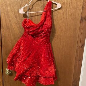 Elegant Red Sequin Formal cocktail Dress